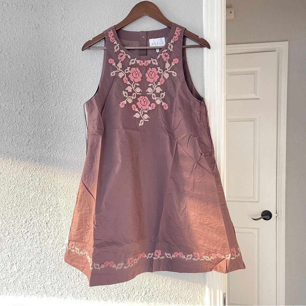 Anthropologie Mable dark plum embroidery Floral print mini dress M NWT - Picture 8 of 12